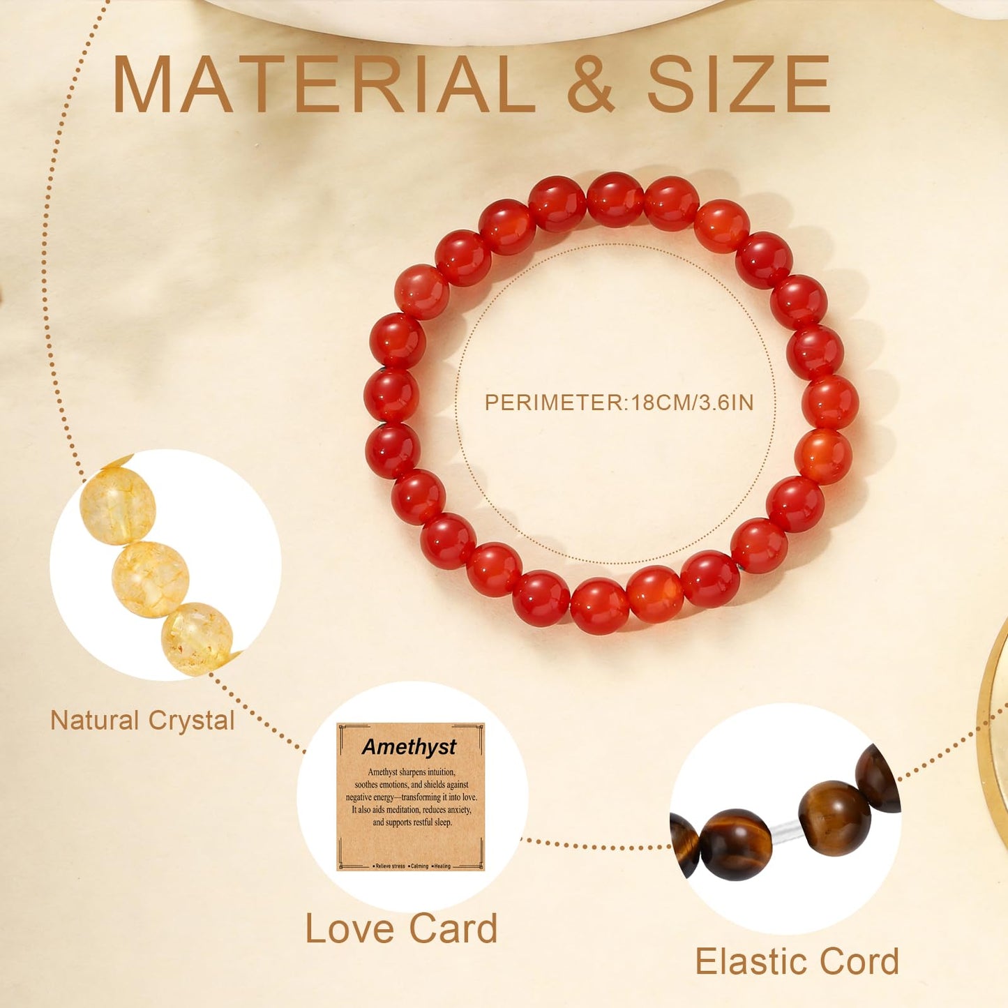 Kenailw Carnelian Bracelet for Women Crystal Bead Bracelet Natural Stone Bracelet Stretch Gemstone Bracelets Carnelian Jewelry for Her Mum Daughter Birthday Gifts