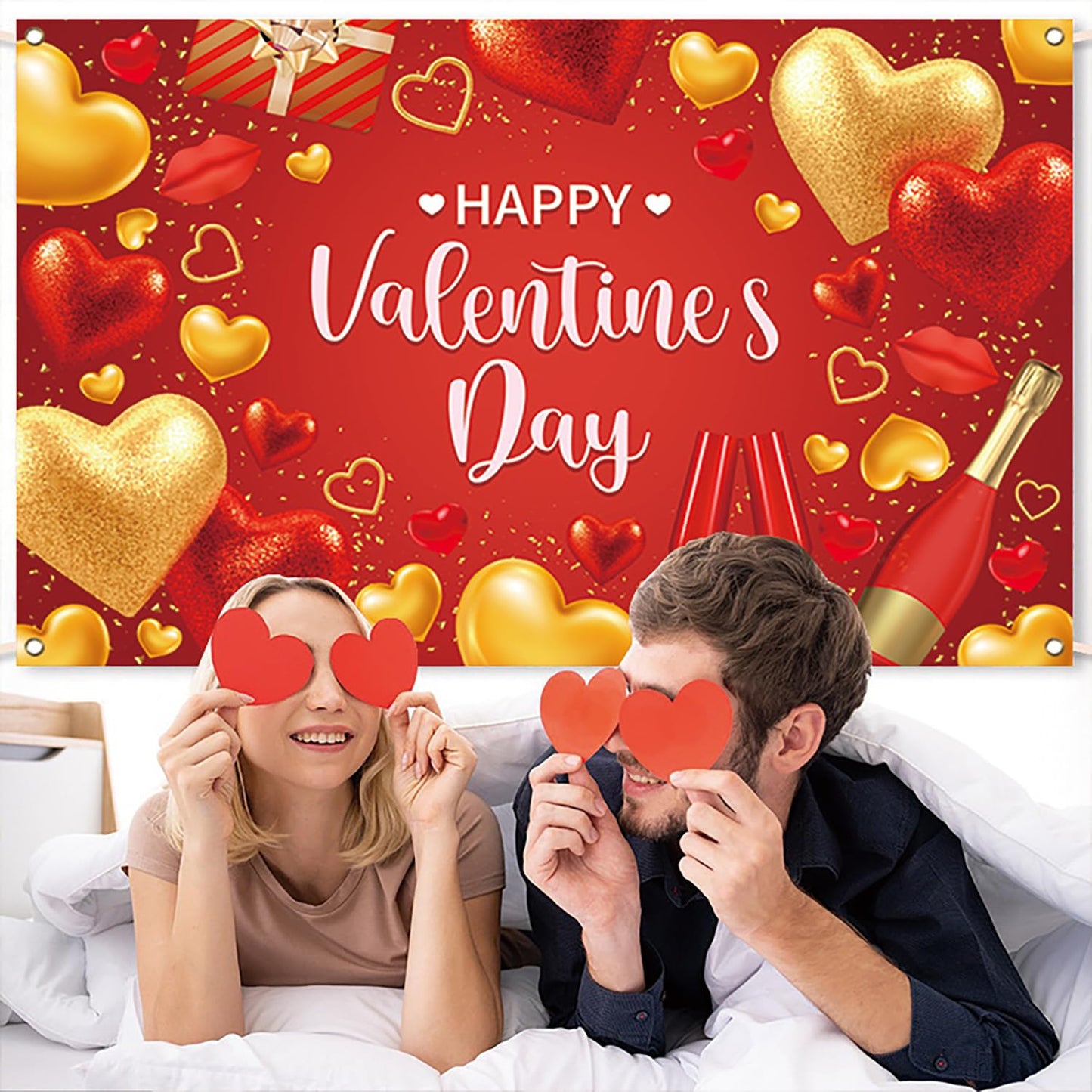 Valentine's Cat Eye Press on Nails Medium Square Black Heart Lines Design Valentine's Acrylic Nails White Gradient False Nails Holiday Nails Full Cover Artificial Nails Stick on Nails for Women