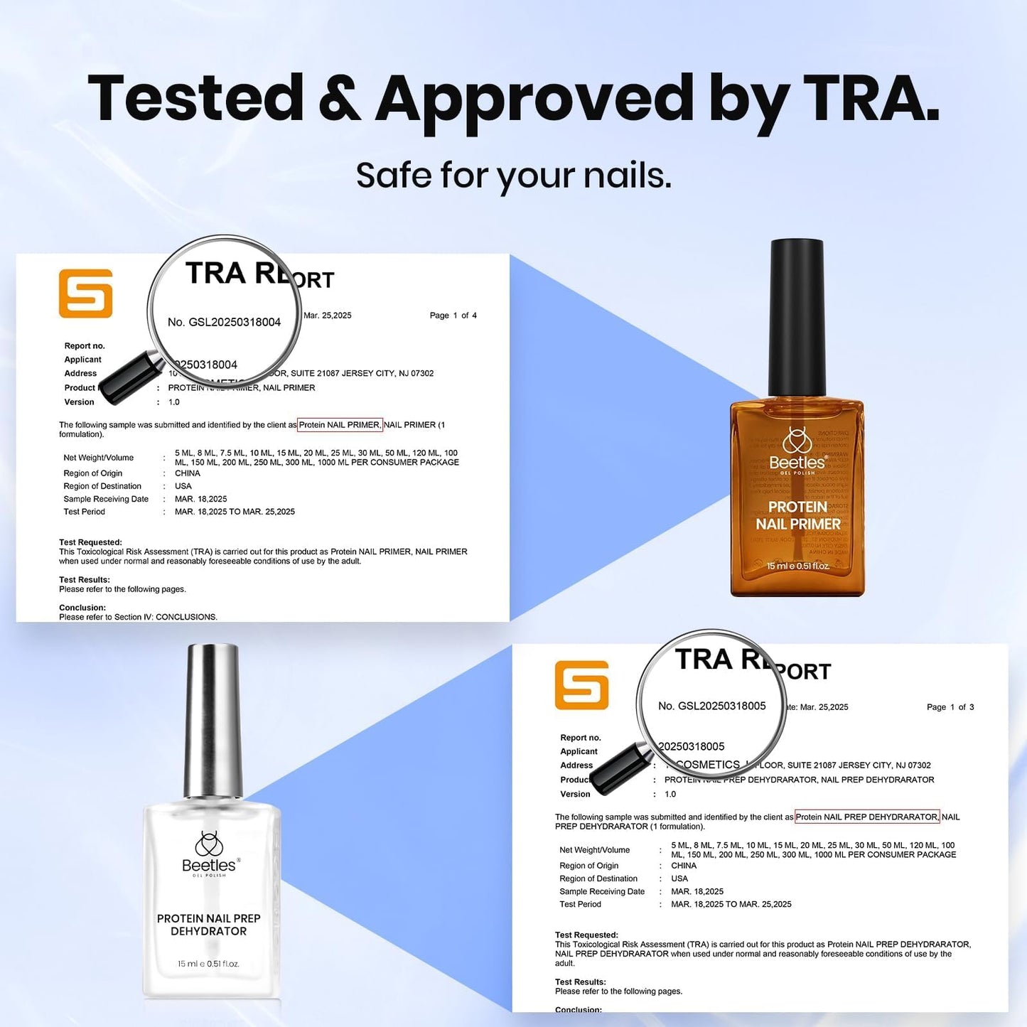 Beetles 3Pcs 15ml HEMA-Free Nail Prep & Glue Set, Professional Protein Nail Prep Acid-Free Dehydrate Bond Primer, TPO Free 9 in 1 Nail Glue Gel for Nail Tips Clear Press On Nails Nail Extension