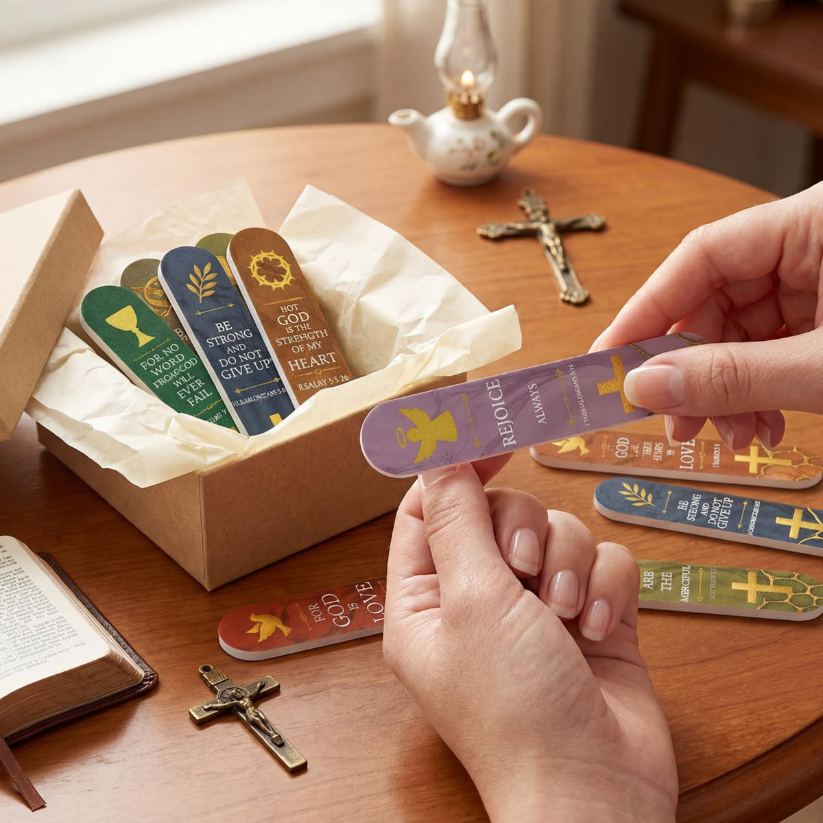 Lanties 50 Pcs Christian Father's Day Gifts Bulk Religious First Communion Gifts for Men Cross Bible Verses Nail File Inspirational Emery Board Nail Files for Church Employee Staff Coworker