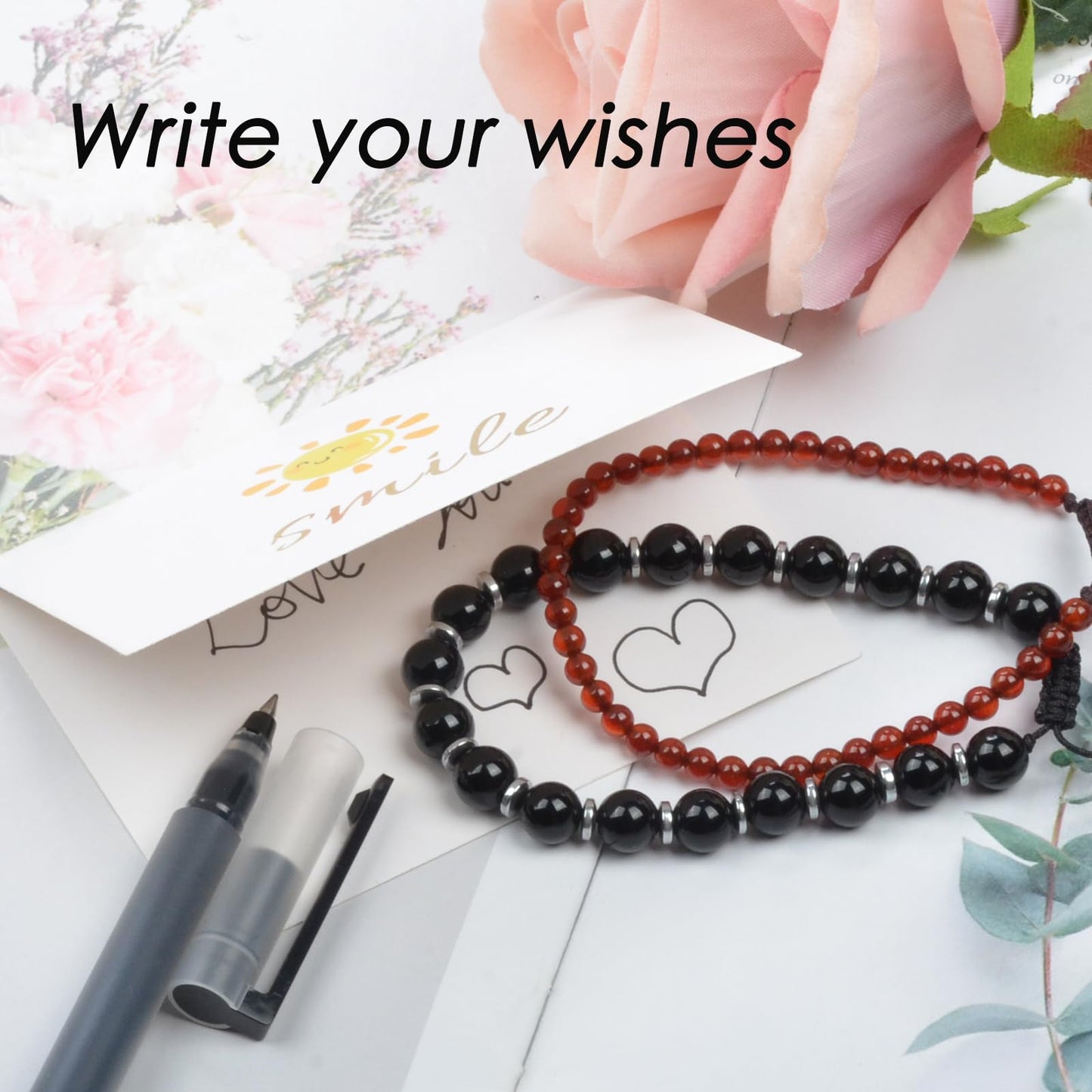 CHCCOYE 4mm Handmade Adjustable Natural Gemstone Crystal Bracelet Healing Power Energy Inspirational Gifts with Card for Unisex (Seven Chakra Stones)