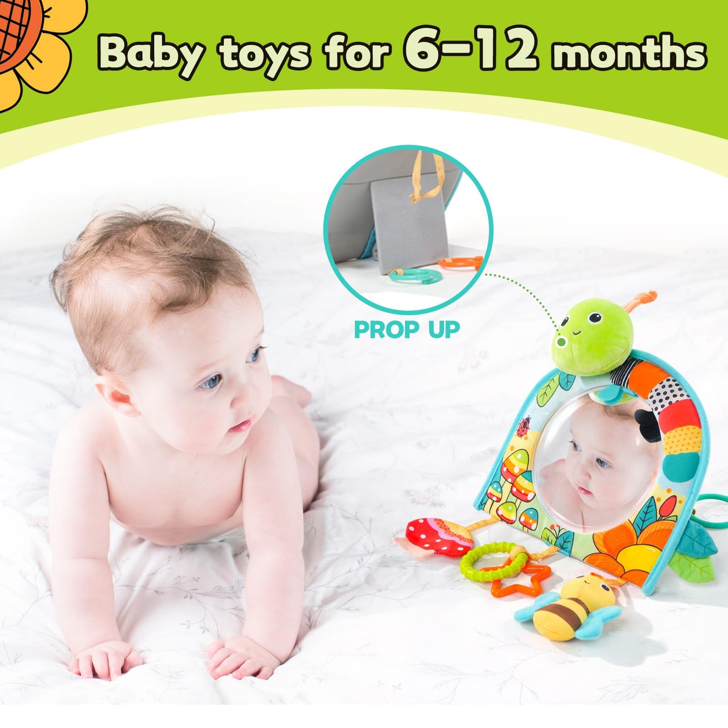 Koty Infant Car Seat Toy - Kick and Play Activity Center with Mirror, Teether and Crinkle Paper, Fun Travel Baby Toy for Rear Car Seat, Easier Drive with Newborns, Babies