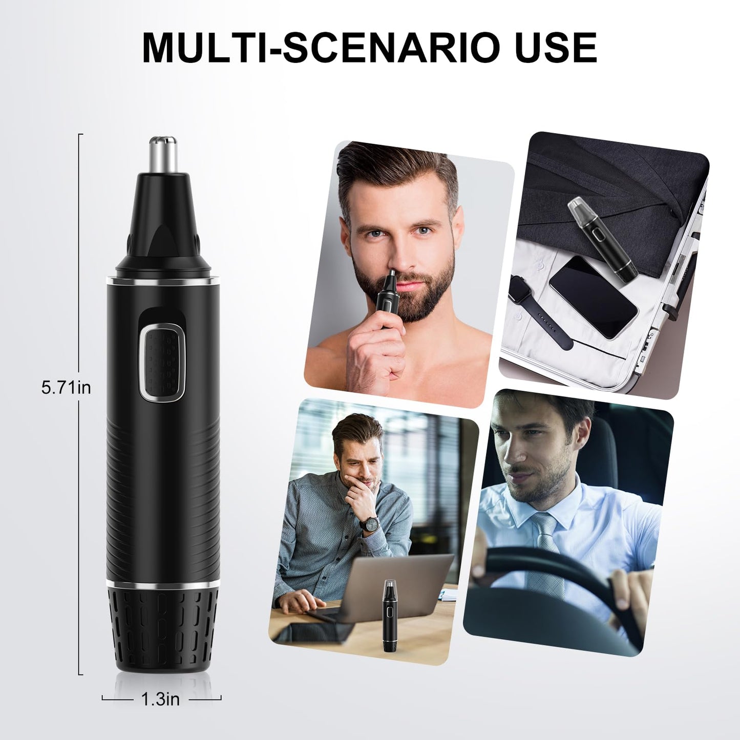 XOOMRSCP Nose Hair Trimmers for Men,Rechargeable Hair Trimmer 2 in 1 Painless Multifunctional Ear and Nose Hair Trimmer with IPX7 Waterproof Dual Edge Blades (Black Silver)