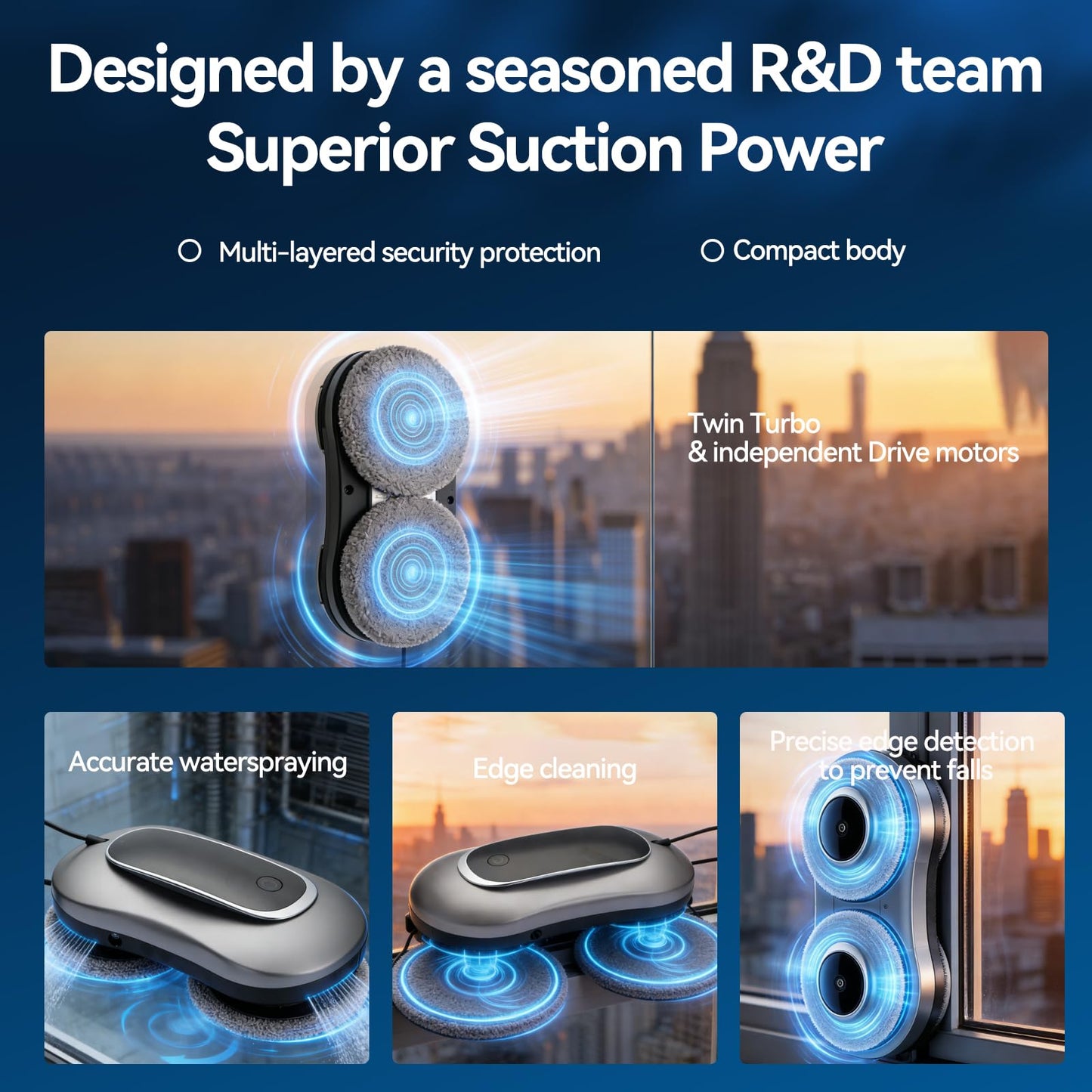 YSDKJGS Window Cleaning Robot X11 Pro with Dual-Spray System 70ml Water Tank 3000Pa Strong Suction Auto Edge Detection 2 Cleaning Modes Remote Control for Frameless & Framed Glass