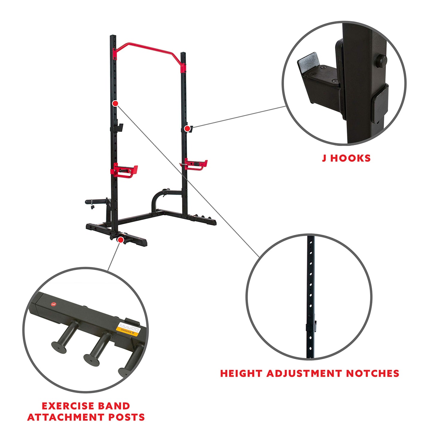 Sunny Health & Fitness Power Zone Squat Stand Power Rack Cage - SF-XF9931, Upright,Black/Red