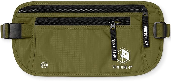 VENTURE 4TH Money Belt for Travel â Hidden Under-Clothes RFID Blocking Passport Holder & Slim Travel Wallet Pouch for Men & Women to Protect Cash, Cards & Documents (Green)