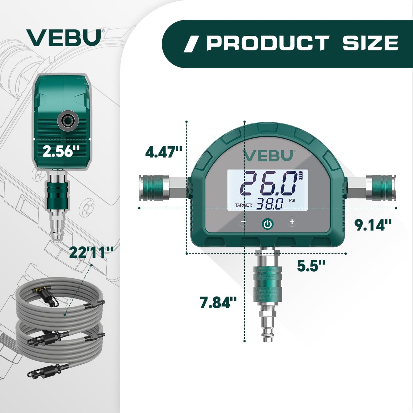 VEBU 4 Tire Inflation System, Auto Shut Off 4 Way Tire Inflation & Deflation Hose Kit with Preset Memory & Digital Display,Works with Your Air Compressor for Trucks, SUVs, RVs