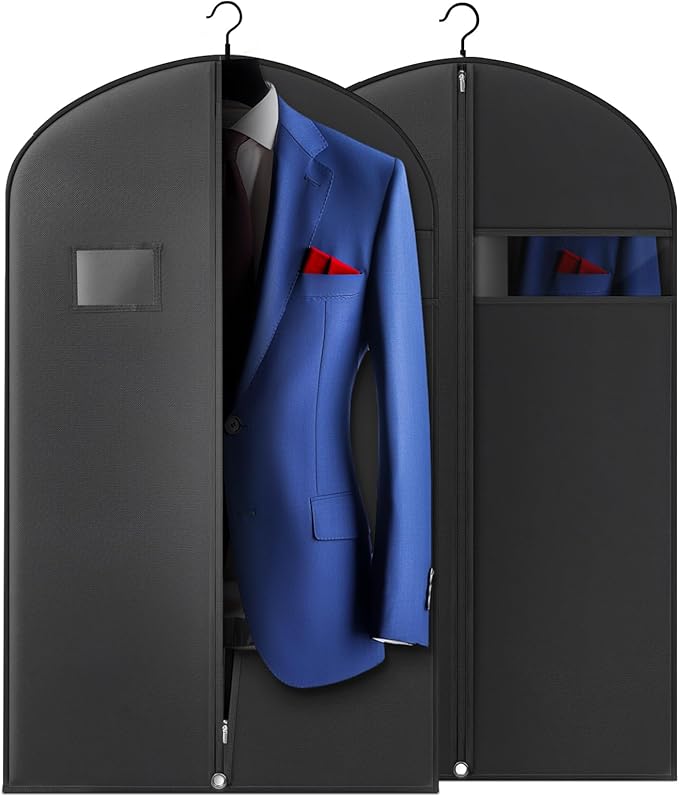 40-inch Garment Bags for Travel, Garment Bags for Hanging Clothes with Zipper and Visible Transparent Window, 2 Packï¼Black