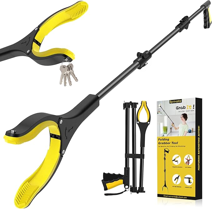 48 Inch Extra Long Grabber Reacher Toolï¼Foldable Pick Up Stick with Strong Grip Magneticï¼360°Rotating Anti-Slip Jaw 4" Wide Claw Opening,Hand Grabber for Reaching