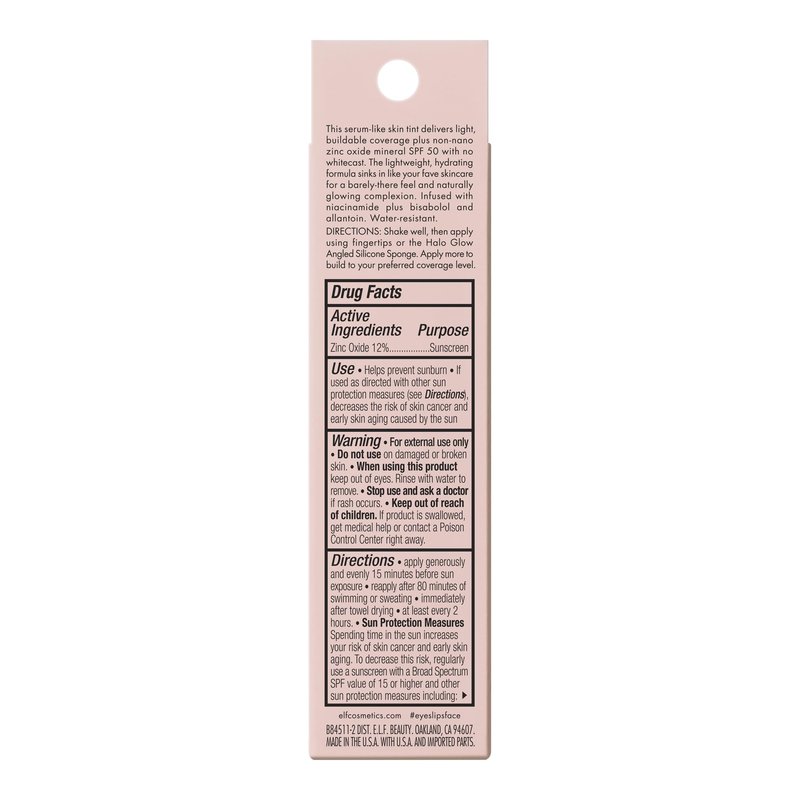 e.l.f. Halo Glow Skin Tint SPF 50, Tinted Moisturizer For Light, Buildable Coverage, Creates A Natural Glow, Vegan & Cruelty-Free, 8 Medium Neutral