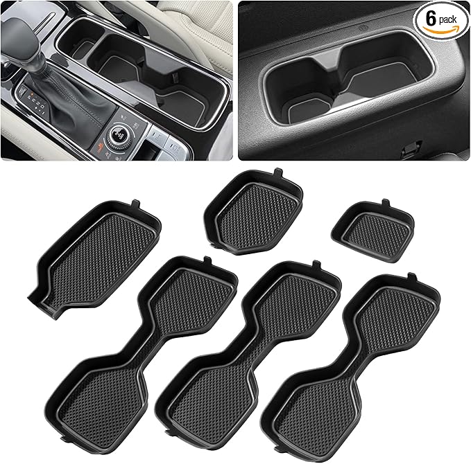 Cup Holder Coaster for Kia Telluride Accessories 2020 2021 2022 2023 2024 2025 Silicone Cup Holder Insert Mat Non-Slip Center Console Pad Car Interior Accessories Decoration (Gray Trim,6-pcs kit)