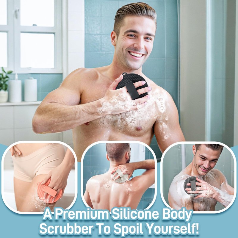 GEENOA Silicone Face & Body Scrubber Set, Exfoliating Body Scrubber Face Scrubber with Dense Bristles & Non-Slip Handle, Gentle Silicone Loofah Face Brush for Good Lathering and Deep Cleansing(LGray)