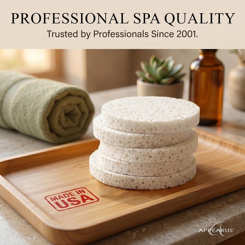 Appearus Natural Cellulose Facial Sponges – 50 Pack (Compressed) – Professional Spa Facial Sponge Pads for Cleansing, Exfoliating, Makeup Removal – White – Gentle on Sensitive Skin