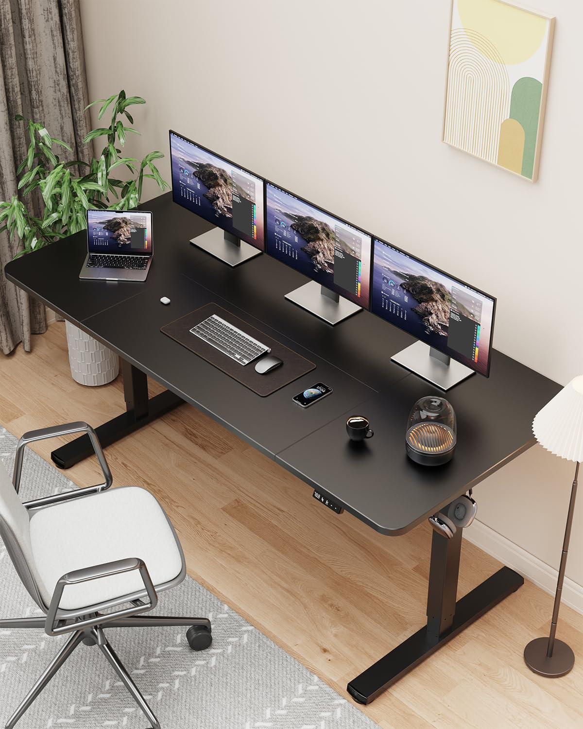 Xyndyx Standing Desk, Large Height Adjustable Electric Stand up Desk, 63 x 24 Inches Sit Stand Home Office Desk, with Splice Board, Black Frame/Black Top