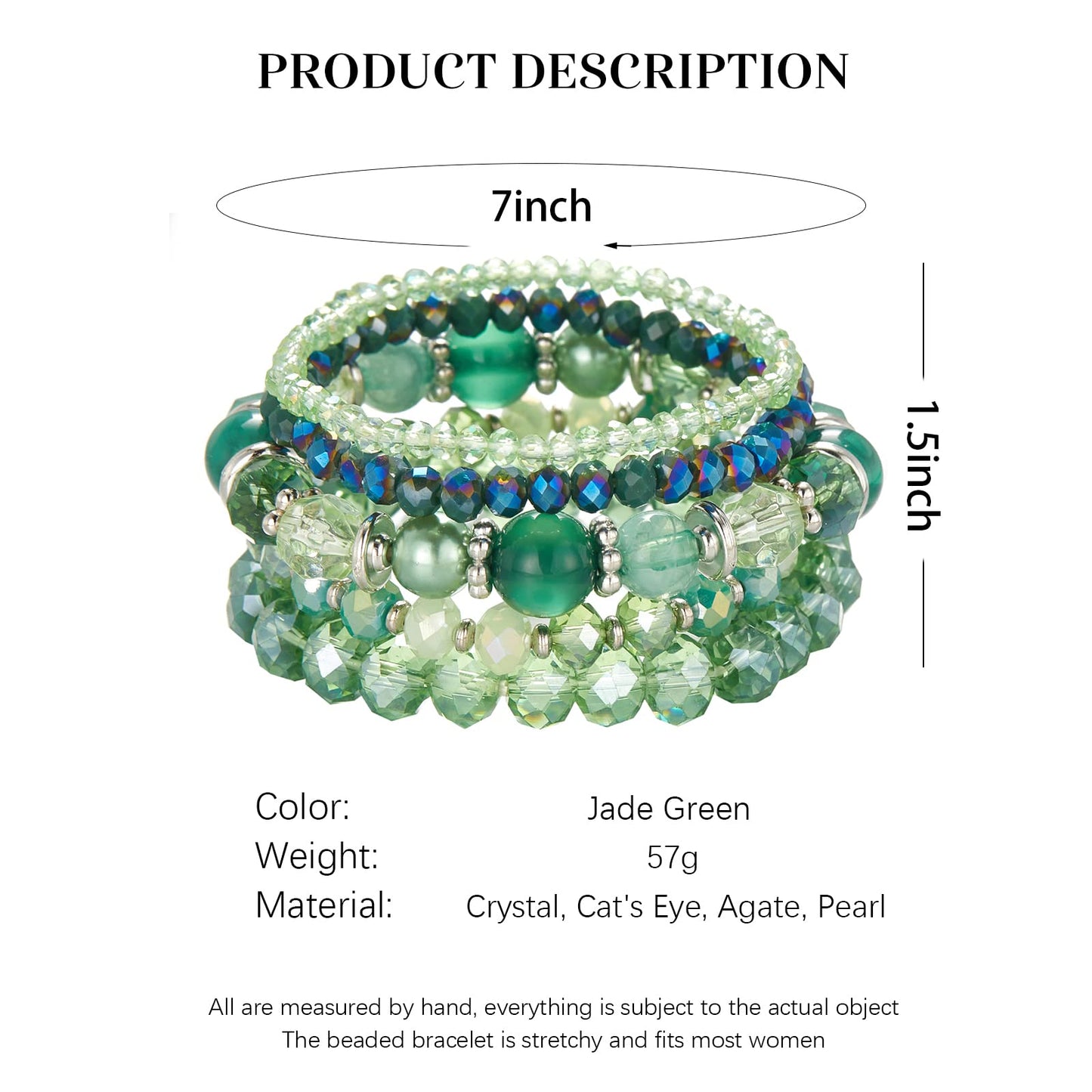 Noessla Beaded Boho Stretch Bracelet Colorful Stackable Crystal Beads Bracelets Trendy Costume Jewelry Mothers Day Gifts for Women(21-Green)
