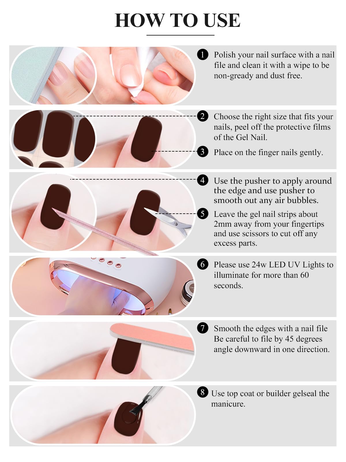 EBANKU 24PCS Semi-Cured Gel Nail Polish Strips, Self Adhesive Gel Nail Art Sticker, Waterproof Gel Nail Wrap Stickers with Nail File and Stick(Glitter Star-2)