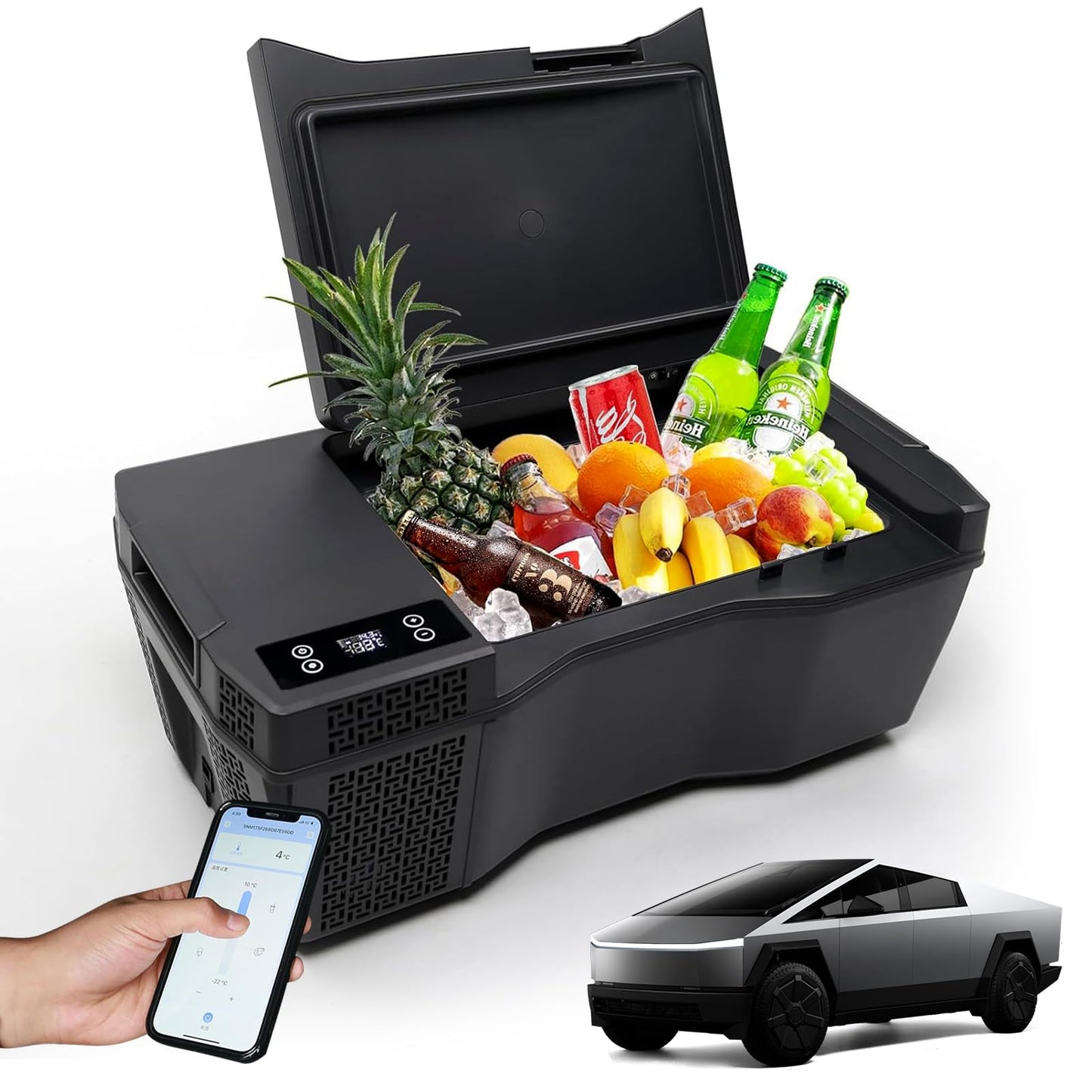 Tesstudio Tesla Cybertruck 25L Trunk Refrigerator with APP Control Truck Storage Cooler Outdoor Fridge, 12/14 Volt Car Fridge Trunk Portable Freezer for Camping Tailgating Road Trip Home