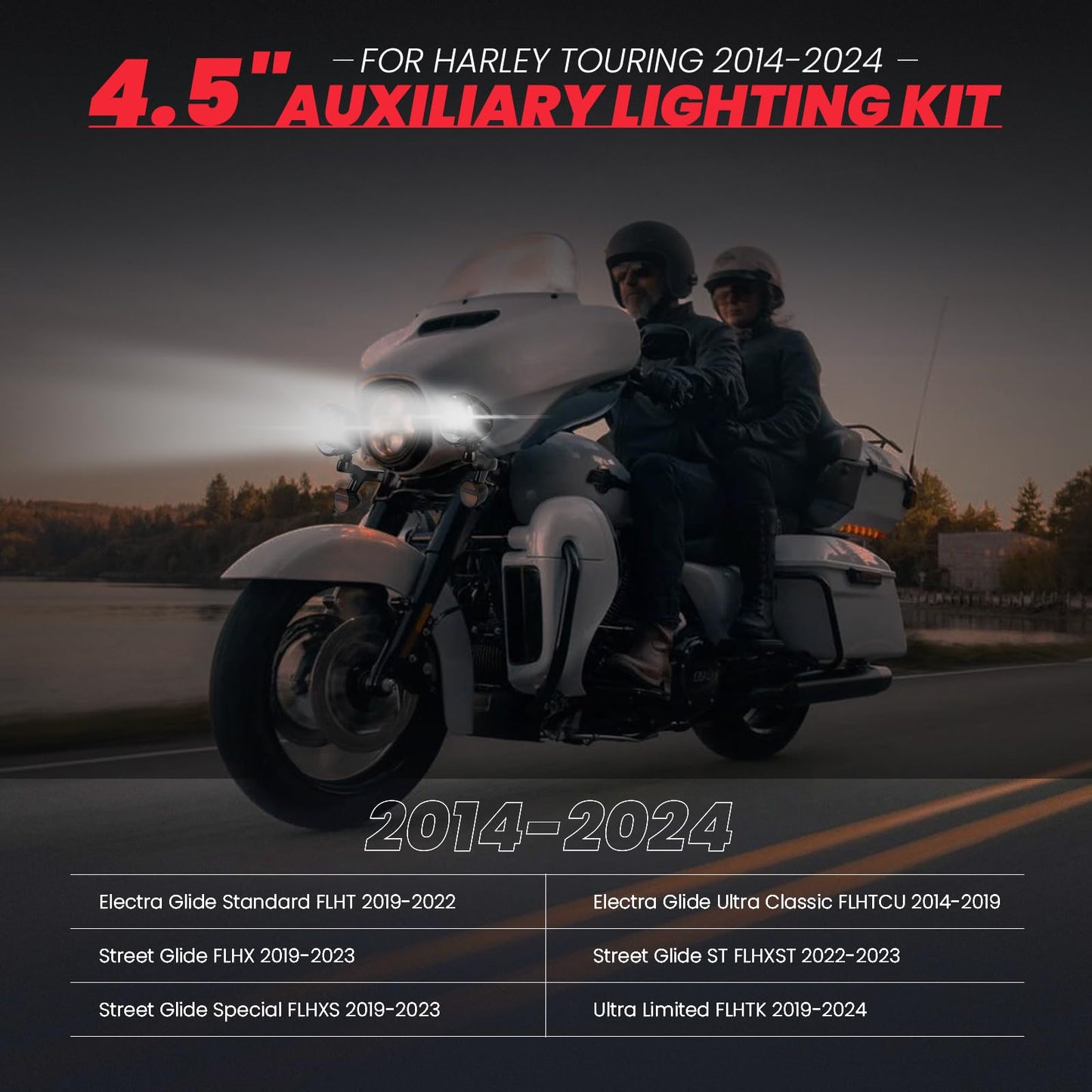 kekykm 4.5" LED Auxiliary Fog Spot Light Bracket Kit Compatible With Harley Davidson Touring Electra Glide Street Glide Ultra Limited 2014-2023, Passing Lamp Housing Shell, Black