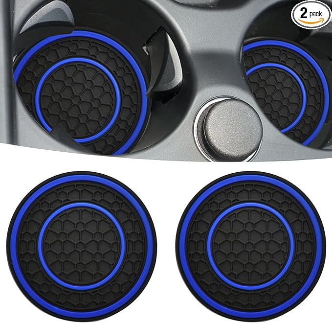 Car Cup Coaster Universal Automotive Waterproof Non-Slip Cup Holders Sift-Proof Spill Holder Car Interior Accessories 2 Pack Black & Blue