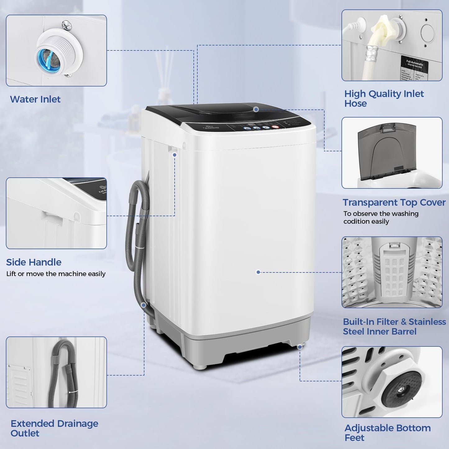 Nictemaw Portable Washing Machine 17.8Lbs Large Capacity 2.4 Cu.ft Portable Washer Machine with 10 Programs and 8 Water Levels Selections Mini Washing Machine for Apartment, Home, Dorms, Rv