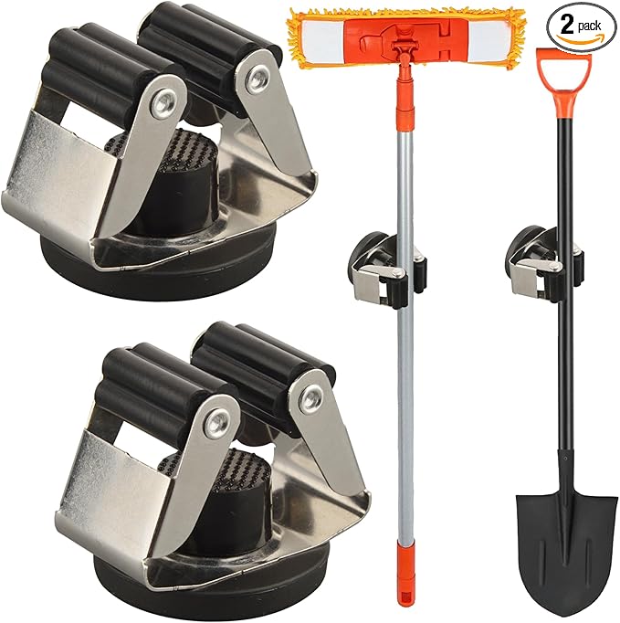 MUTUACTOR Magnetic Broom Holders,2PCS Anti-scratch Magnetic Mount Broom Holder with Rubber Grippers, 12lbs Heavy Duty Magnetic Tool Holders for Work Garage Laundry Kitchen RV Van Accessories