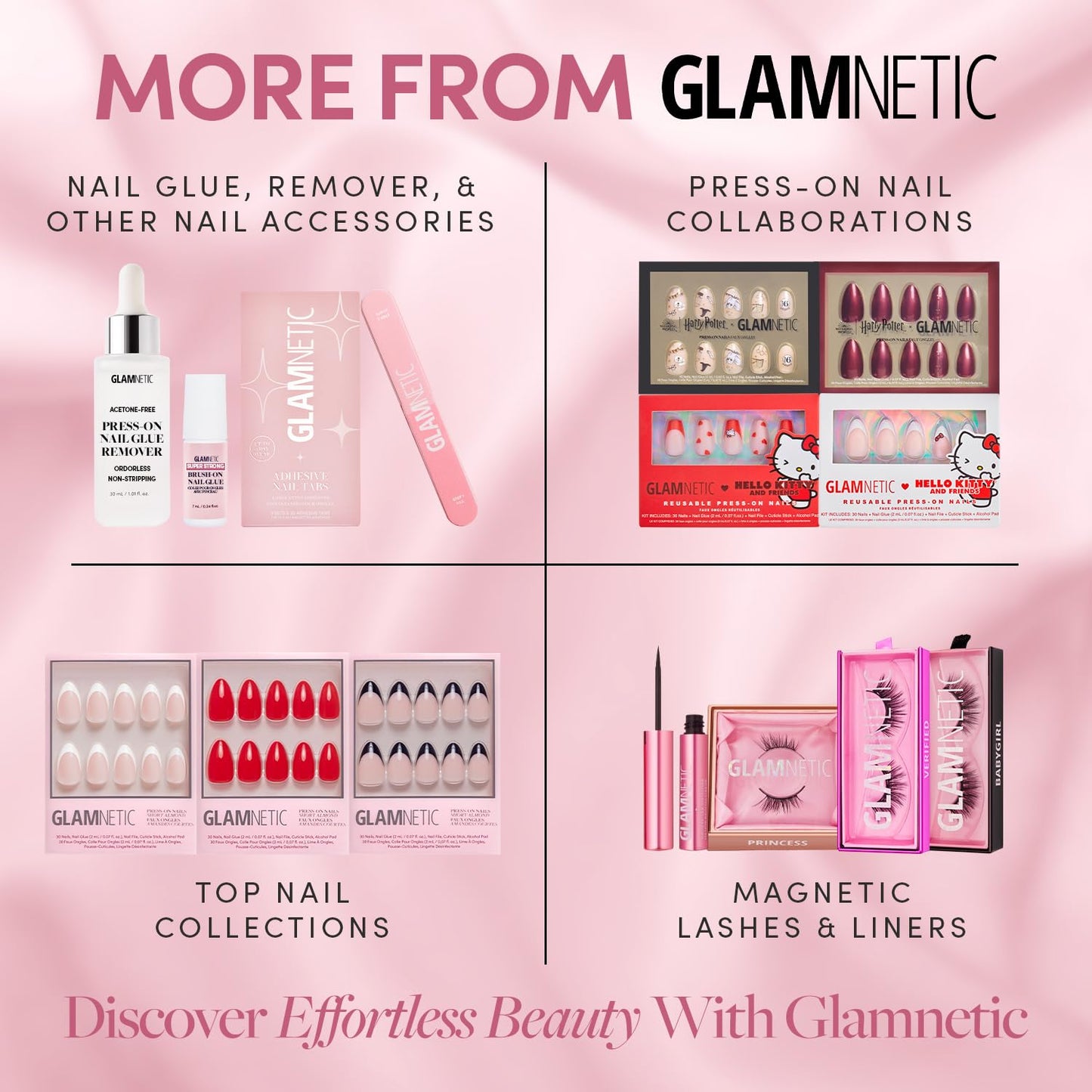 Glamnetic Press-On Nails Bundle - Azure Blue, Hailey & Fairy Dust | Bright Blue Short Round Fake Nails | Glazed Almond False Nails | Oval Beige-Pink Nails with a Metallic Finish