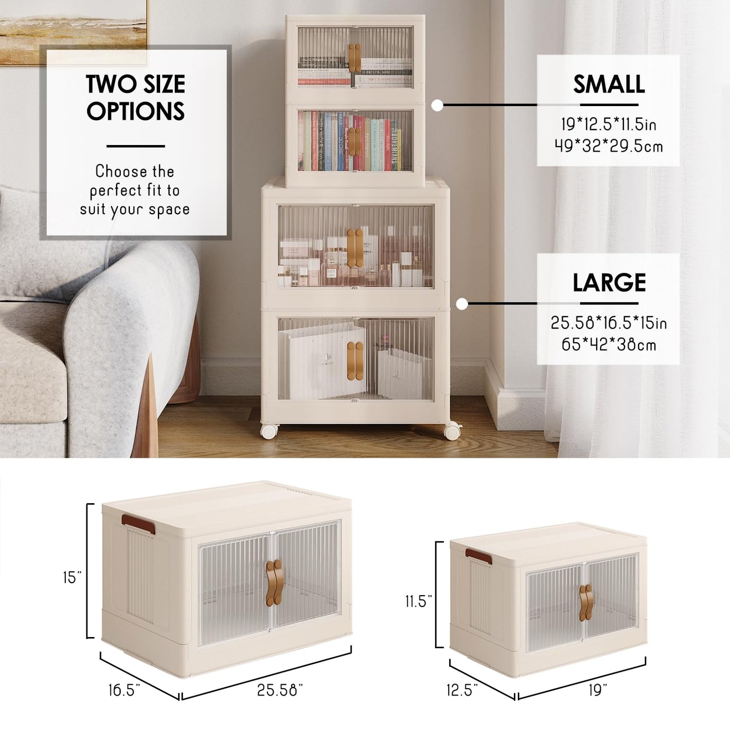 STORAGEBUD 2 Tier Large Stackable Storage Bins with Lids Open Front & 360° Wheels 84.5 QT - Collapsible Storage Bins Home Office Closet Storage Organization, Foldable Clothes Storage Cabinet, 21 GAL
