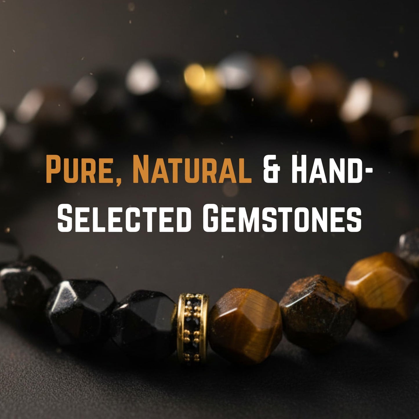 AKDNZ Triple Protection Bracelet for Men & Women - 8mm Tiger Eye, Black Obsidian & Onyx Beaded Bracelet for Grounded Protection, Natural Healing Crystal Bracelets for Confidence, Strength & Stability
