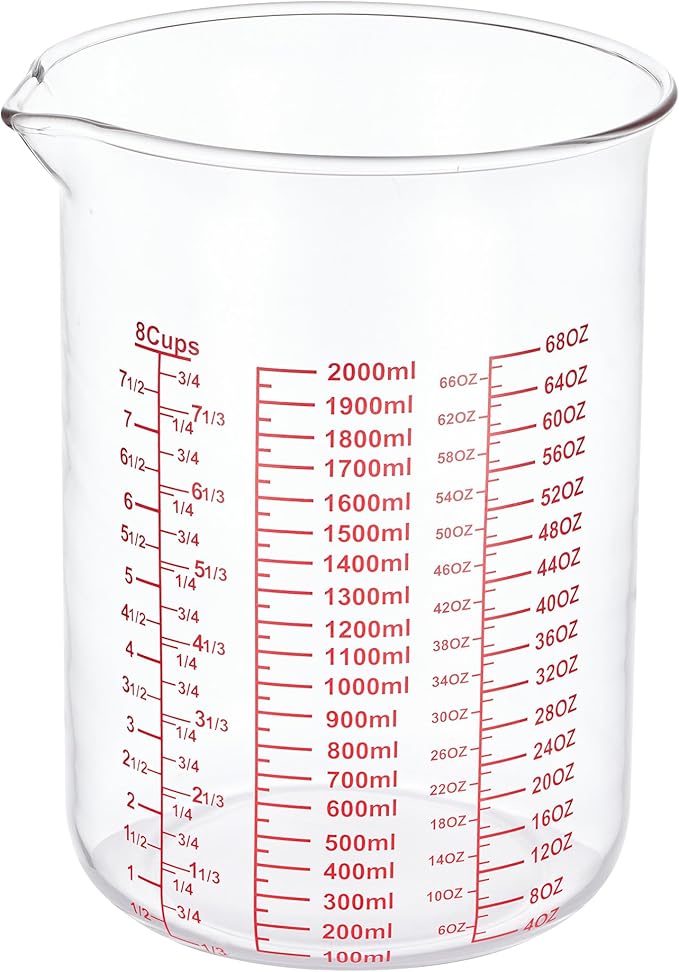 High Borosilicate Glass Measuring Cup-V-Shaped Spoutï¼Glass Measuring Beaker for Kitchen or Restaurant, Easy to Read, 2000 ML (64 Oz, 8Cup)