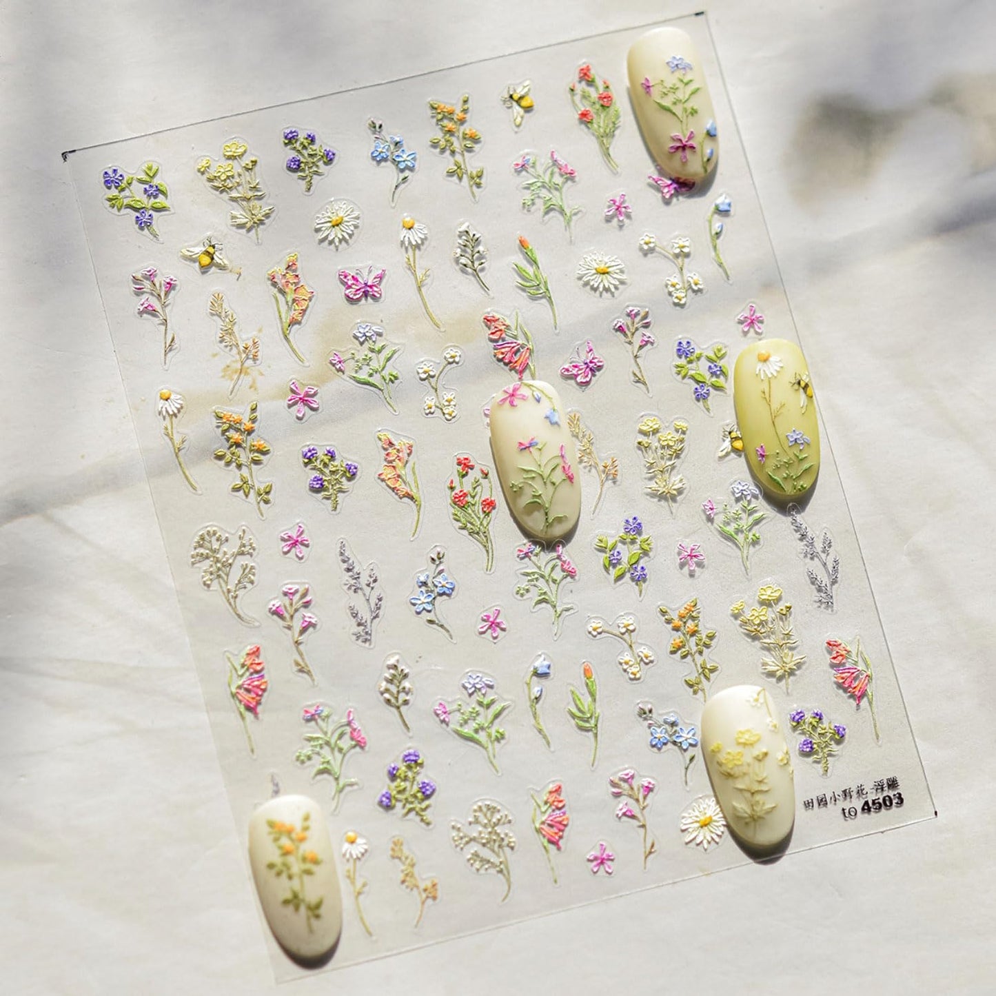 Flower Nail Stickers 5D Embossed Nail Decals Spring Floral Nail Art Stickers Design Nails Supplies Spring Plant Manicure Decoration for Women