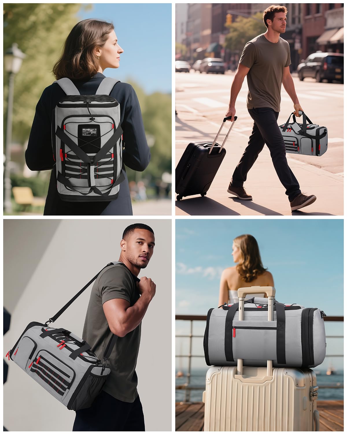 DD DEVILLI Gym Bags for Men Women, 45L Sports Travel Duffle Bag with Shoe Compartment, 3 in 1 Weekener Overnight Backpack with Wet Pocket, Black