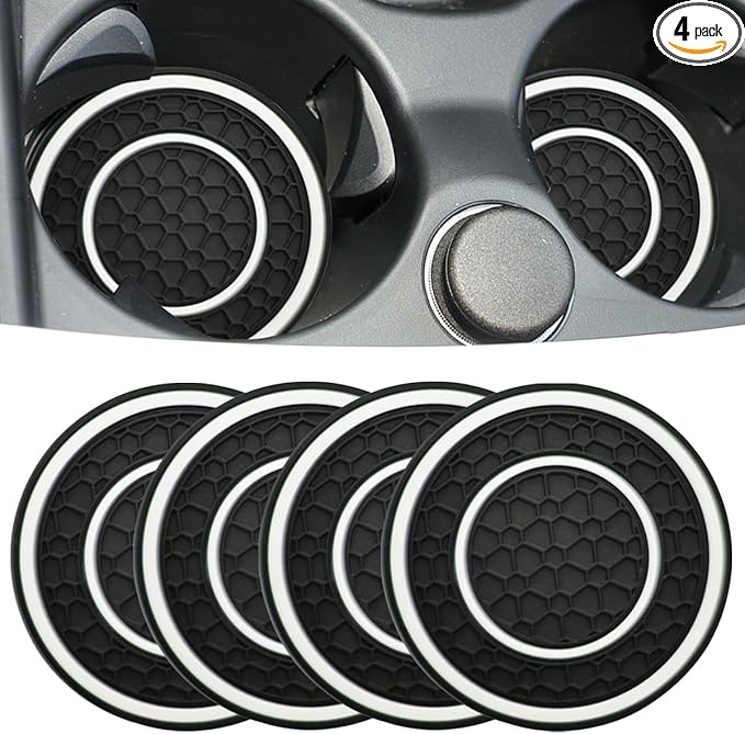 Car Cup Coaster Universal Automotive Waterproof Non-Slip Cup Holders Sift-Proof Spill Holder Car Interior Accessories 4 Pack Black & White