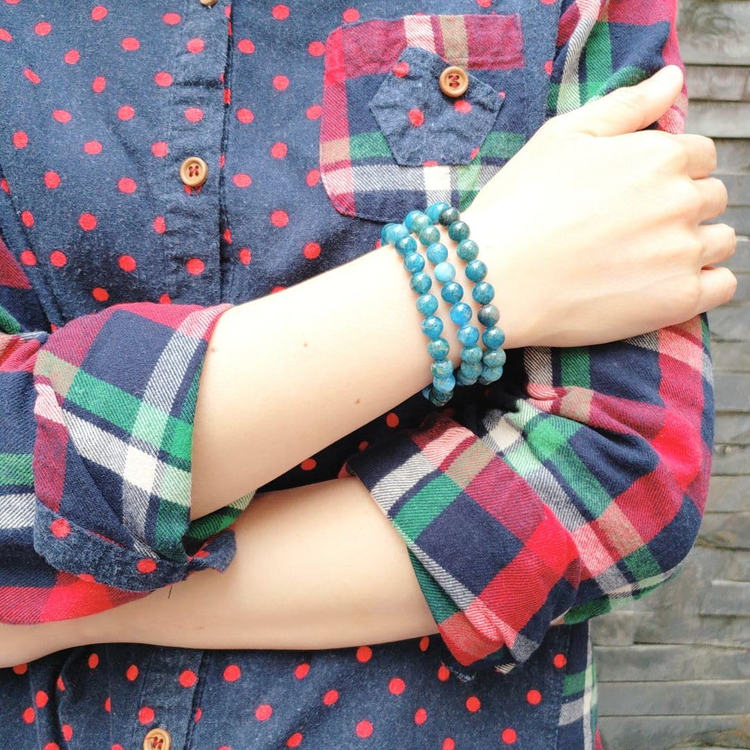 Adabele Real Natural Blue Apatite Gemstone Beaded Bracelet 7.5 inch Stretch Bracelet Chakra Healing Crystal Stone Jewelry Women Mom Gift (Unisex) GB8-B56