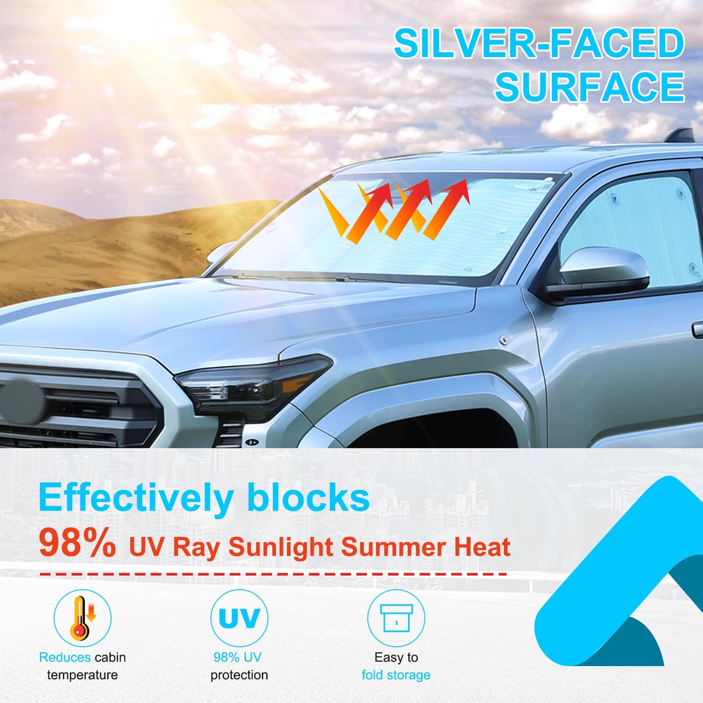 Windshield Sunshade with Suction Cup All Window Compatible with Toyota Tacoma 2024 2025 2026, UV Ray Reflector Sun Shade Visor Shield Shade