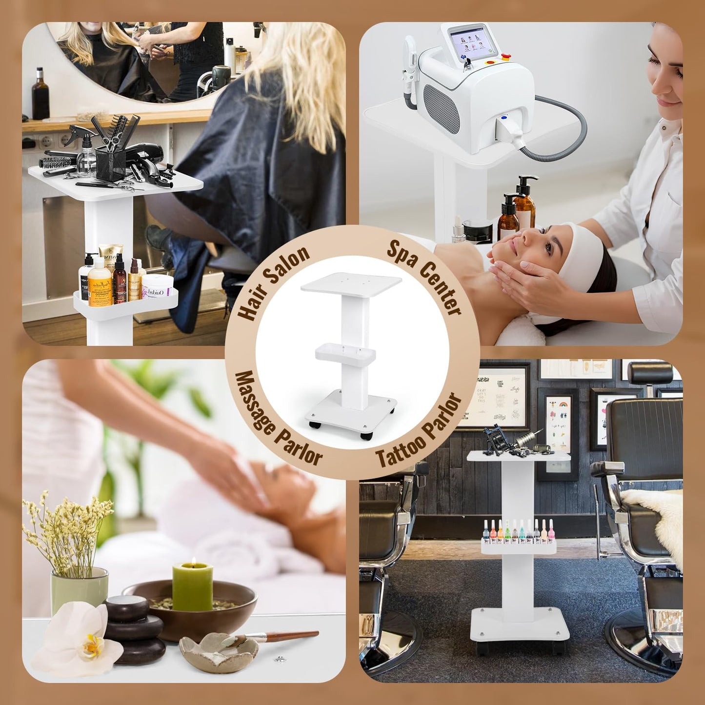 3 Tier Trolley Cart with Wheels - Esthetician Cart for Nail Technicians, Makeup Artists & Hair Stylists๏ผPortable Salon Carts with Storage Basket๏ผPerfect for Spa/Salon/Cosmetology Supplies
