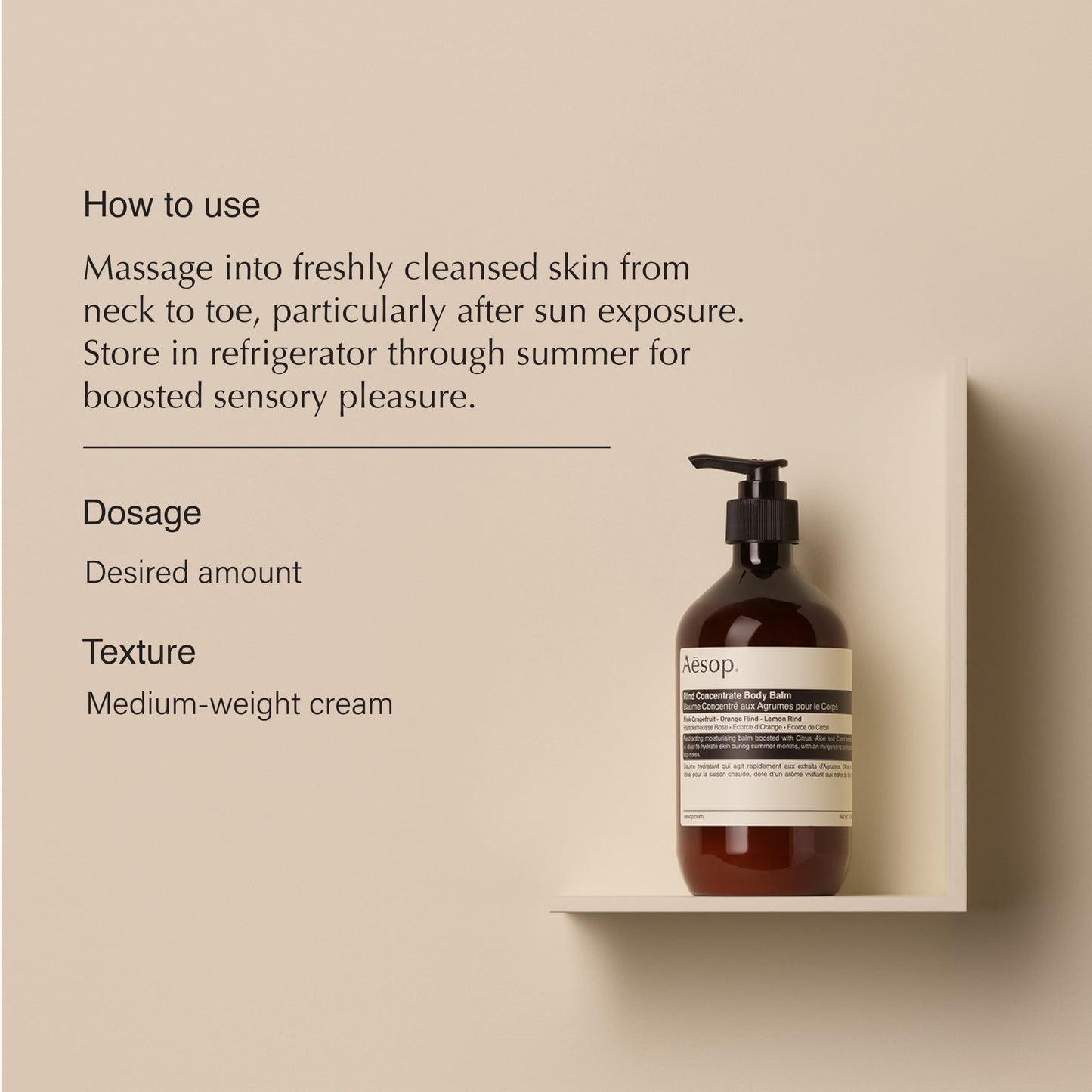 Aesop Rind Concentrate Body Balm - Lightweight, Fast-Absorbing Hydration with Pink Grapefruit, Orange Rind, Lemon Rind, Aloe Vera & Nut Oils - Bright Citrus Fresh Scent - 500 mL / 16.9 fl oz