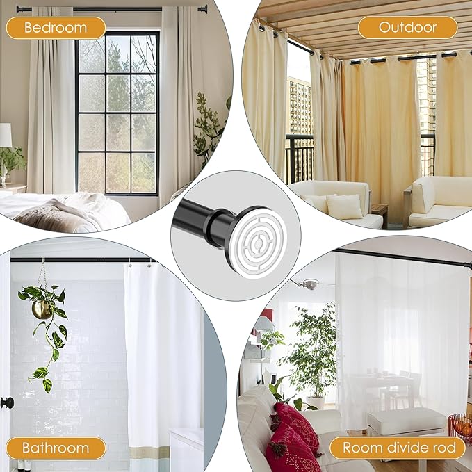 Black Tension Shower Curtain Rod 1.1" Diameter Heavy Duty Stainless Steel Adjustable Spring Tension Rods 30 to 88 inch No Drill Shower for Bathroom Windows Outdoor No Slip No Rust