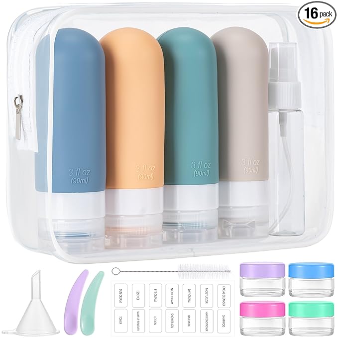 MODENGKONGJIAN 16 Pack Travel Bottles for Toiletries,TSA Approved Silicone Squeezable Travel Shampoo Bottles, 3oz Leak Proof Refillable Toiletry Cosmetic Containersï¼16 Pcs/Light Yellowï¼