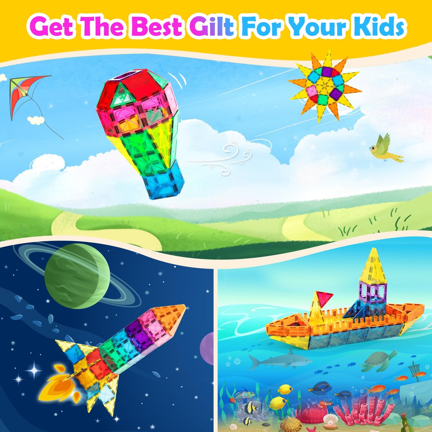 Anbalulu 134PCS Magnetic Building Tiles: Durable STEM Toys with Strong Magnets for Kids, Educational Building Blocks for Group Play Activities | Gift for Boys Girls 3+