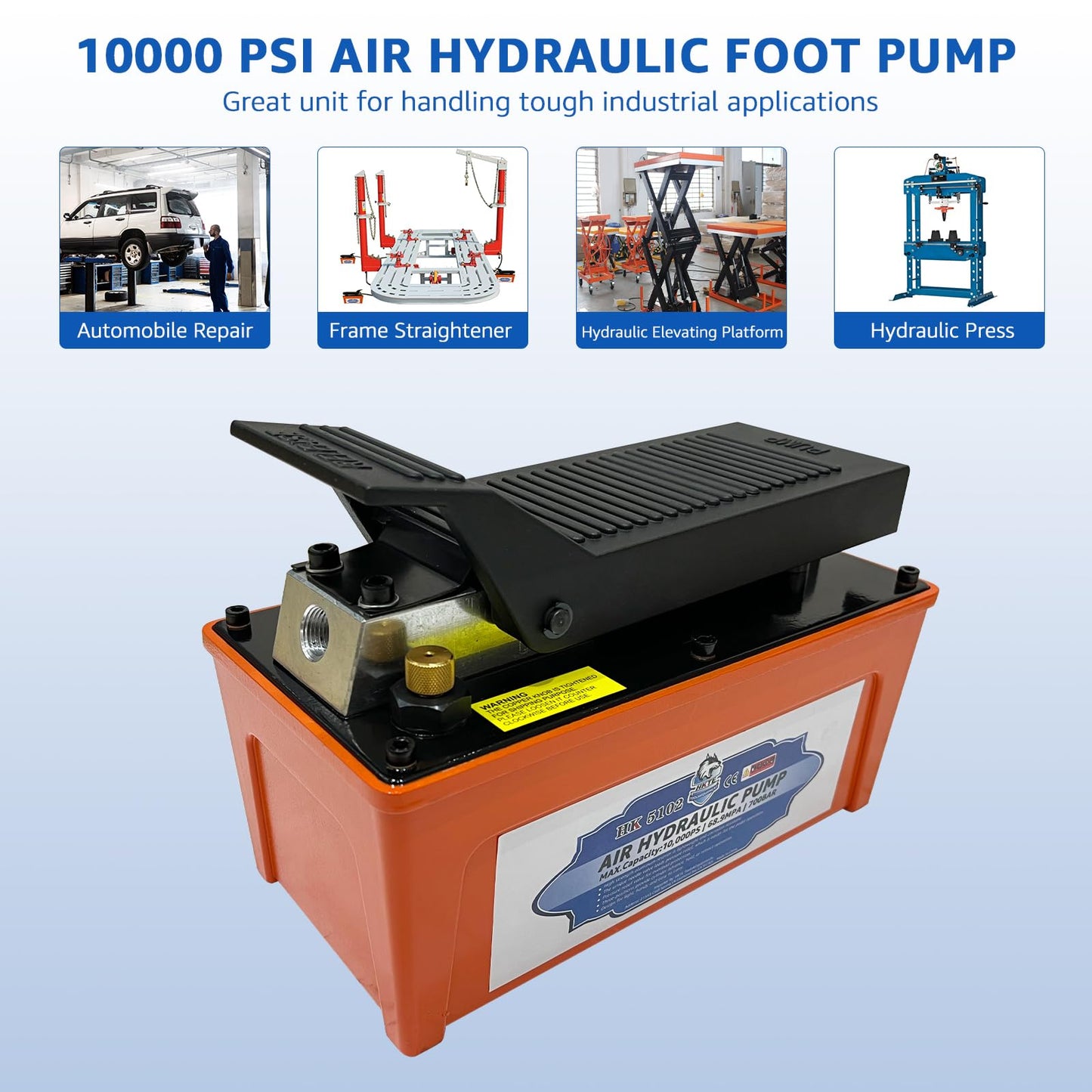 HKTE Professional Air Hydraulic Pump, Foot-Operated, 10,000 PSI, 1/2 Gal Reservoir for Machinery Lifting & Auto Repair