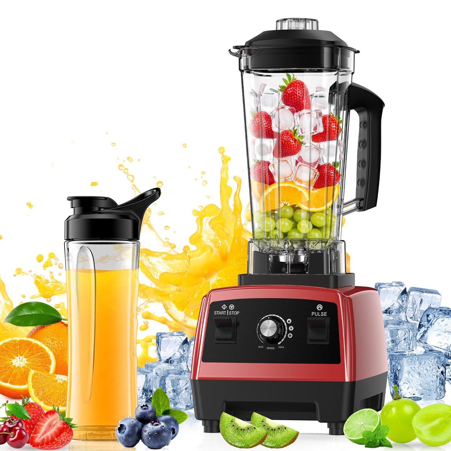 Blender for Smoothies, Blenders for Kitchen with 68Oz. Pitcher and 20Oz.Juicer Container, Smoothie Blender for Ice Crushing, Frozen Fruits, Red