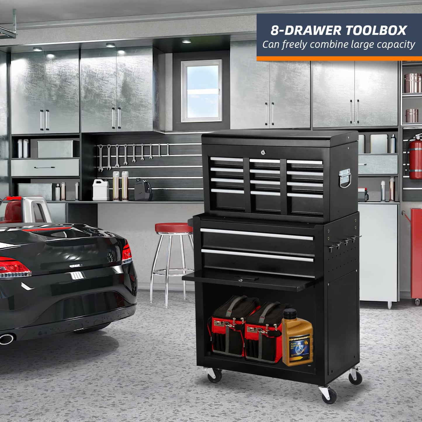 DUSACOM 8-Drawer High Capacity Rolling Tool Chest with Wheels, Big Tool Storage Removable Tool Box Combo, Tool Storage Cabinet