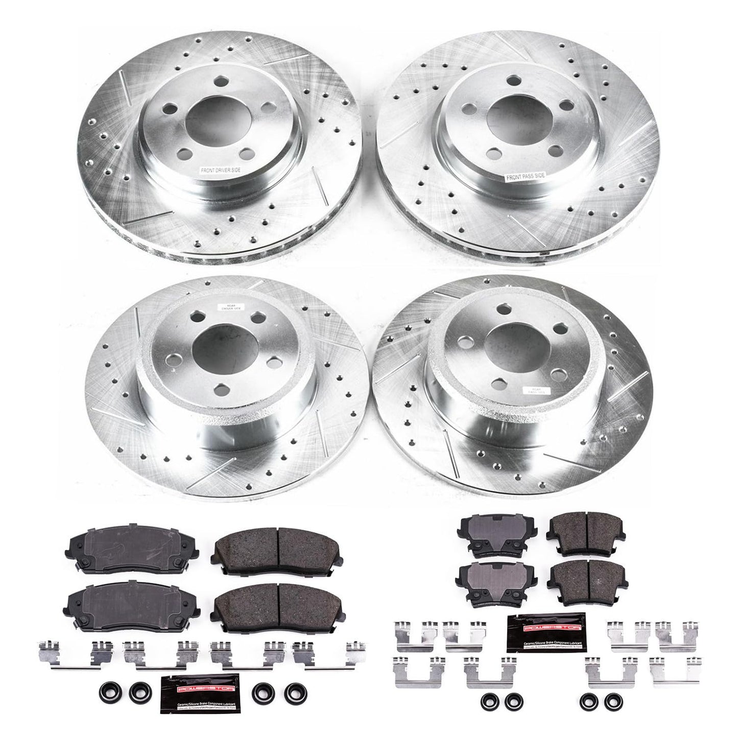 PowerStop Front and Rear Brake Kit For Chrysler 300 2005-23 |Dodge Challenger 2009-23 |Charger 2006-23 |Magnum 2005-08 - Drilled and Slotted Disc Rotors with Ceramic Brake Pads Replacement, K1715