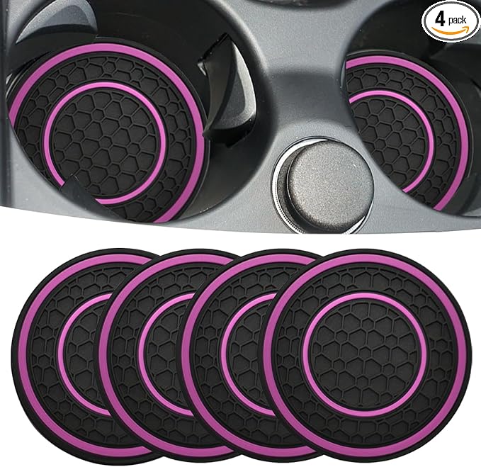 Car Cup Coaster Universal Automotive Waterproof Non-Slip Cup Holders Sift-Proof Spill Holder Car Interior Accessories 4 Pack Black & Purple