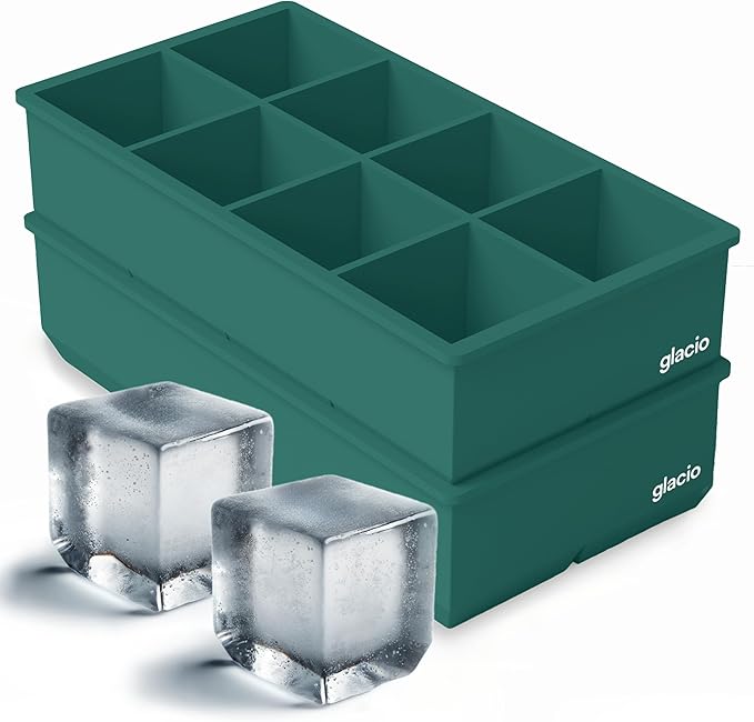 Ice Cube Molds â 2-Pack Silicone Trays for 8 Large Square Cubes â Slow-Melt Ice for Whiskey, Cocktails, Coffee & More