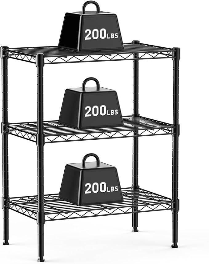 DUMOS 3-Tier Metal Wire Storage Shelves, Adjustable Standing Storage Rack Shelf, Heavy Duty Steel Shelving Unit Organizers for Kitchen Bathroom Pantry Garage, 23.3" WÃ13.4" DÃ30" H, Black