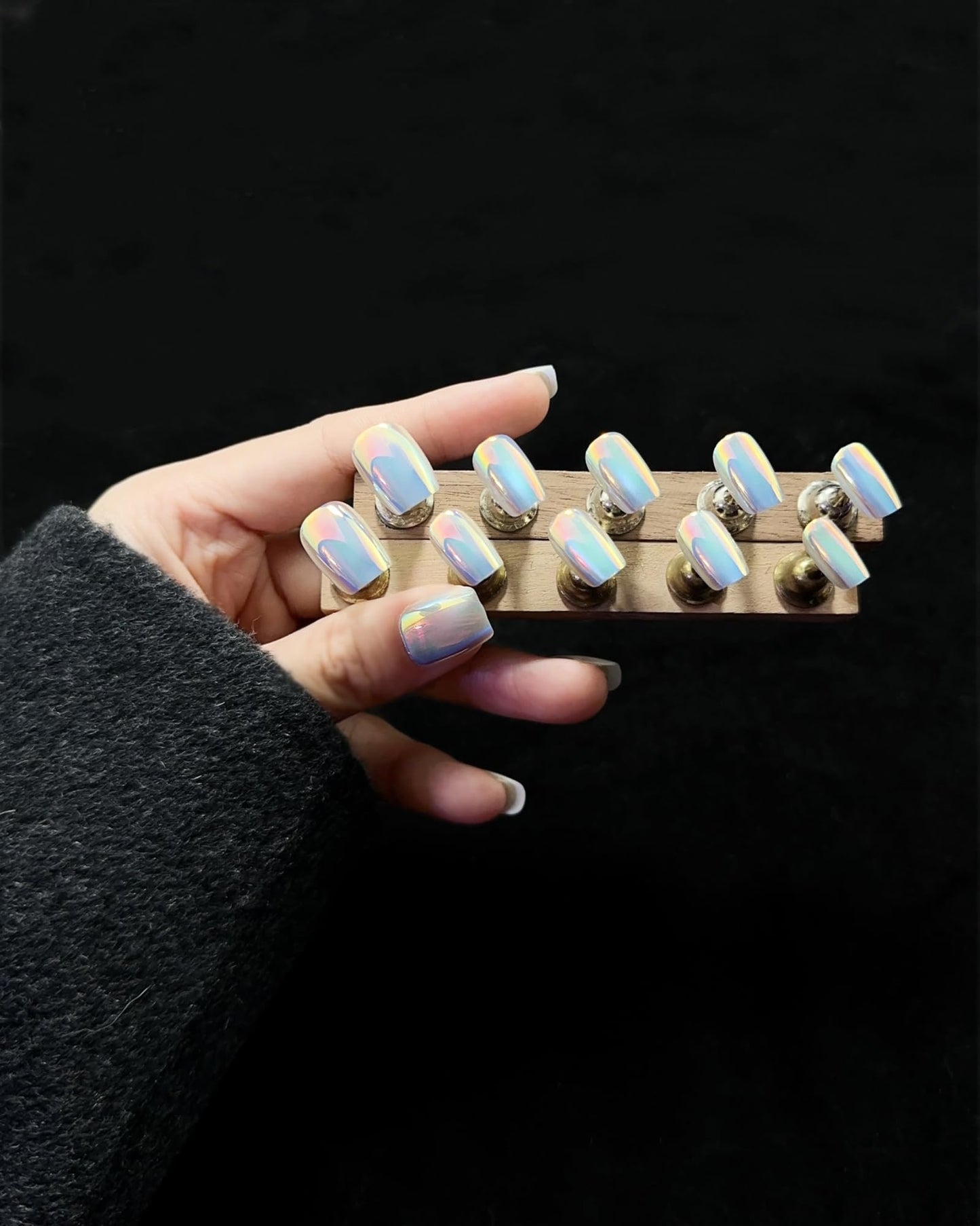Incantevole Cat's Eye Press On Nails (30PCS;SIZE:XS-S-M), Short Square Fake Nails, Handmade Nails, Gradient Coated False Nail Tips (Mirror Finish Blue-Pink)