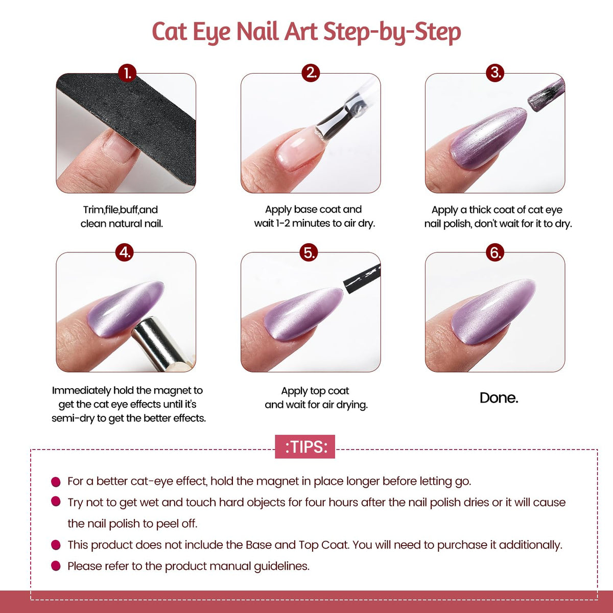 OpenLive 6 Colors 10ml Soft Mist Peach Gold Cat Eye Nail Polish with Magnet Stick Quick Dry Nail Polish for Women Salon DIY Nail Art