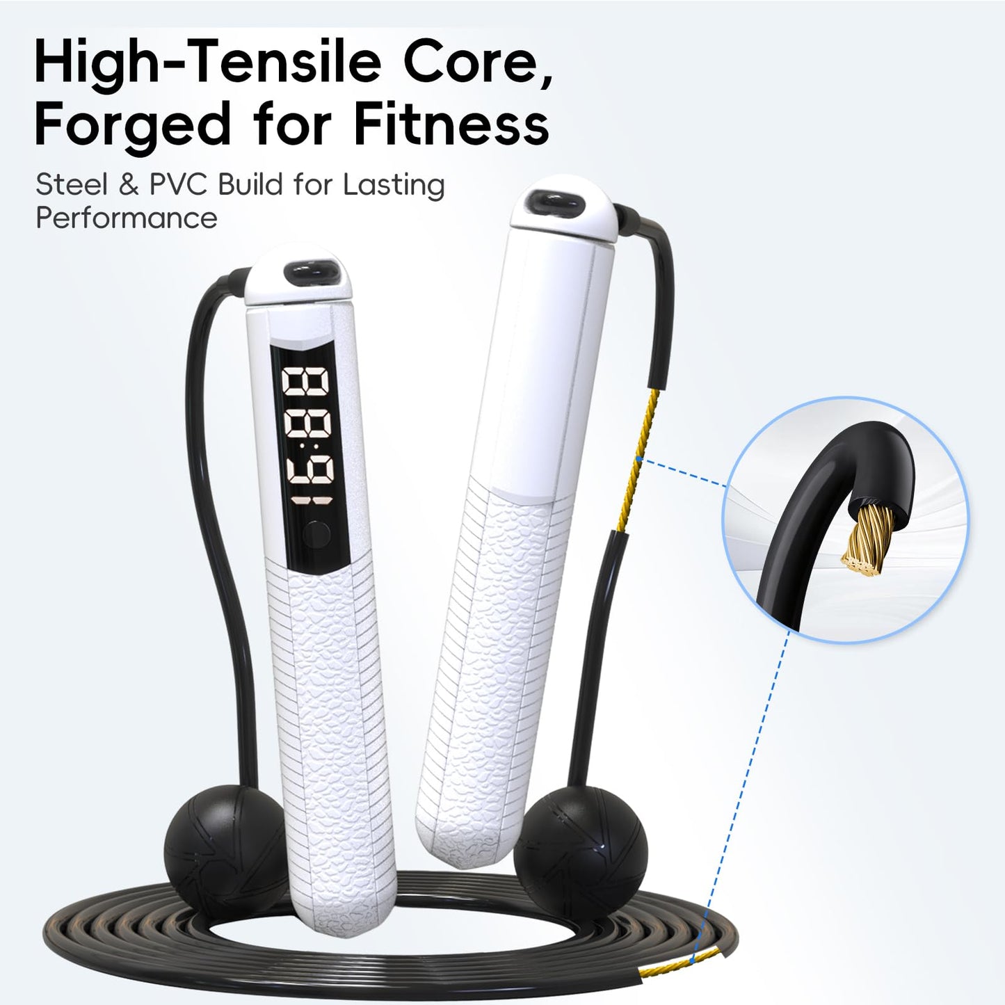 SaintCos Cordless Gravity Jump Rope, Smart Jump Rope with Counter for Gym, Fat Burning & Calorie Burn, APP Data Analysis, Home Workout Equipment for Women & Men (White)