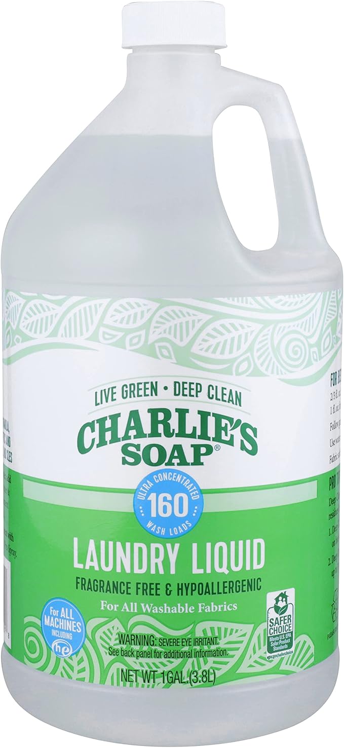 Charlieâs Soap Laundry Liquid (160 Loads, 1 Pack) Natural Deep Cleaning Hypoallergenic Laundry Detergent â Eco-Friendly, Safe and Effective